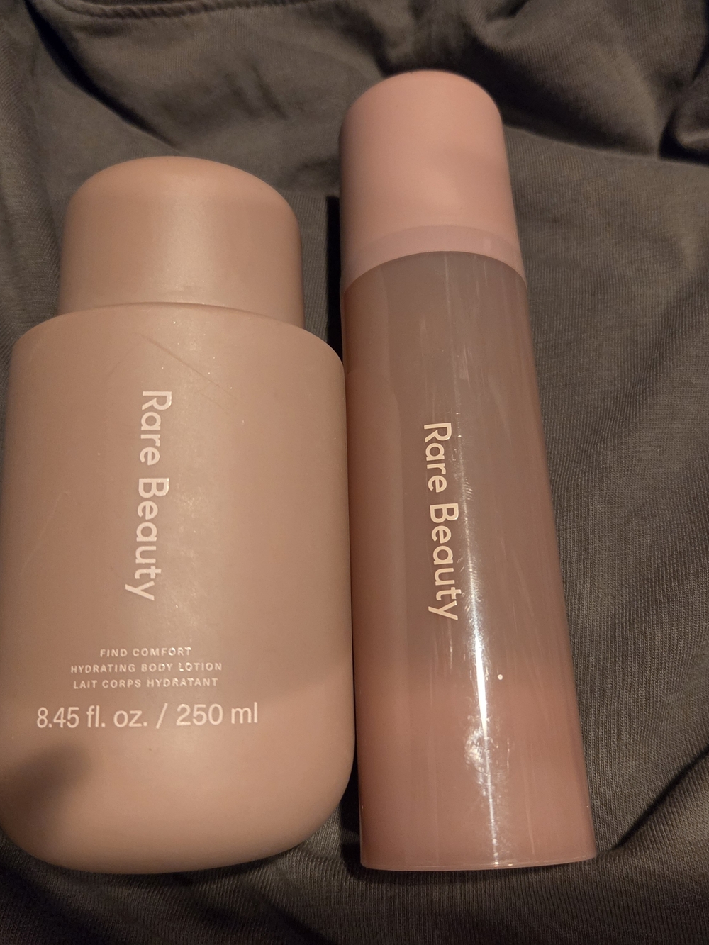 Rare Beauty hydrating lotion and mist — dusty rose